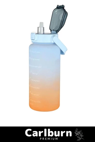 Premium Çift Renk Ölçü Baskılı Sızdırmaz Akmaz Motivasyon Matara Suluk Sağlıklı Plastik 1 Lt Su Şişe - 5