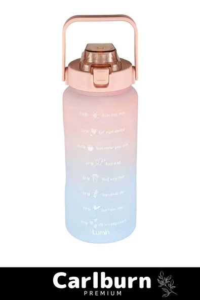 Premium Çift Renk Ölçü Baskılı Sızdırmaz Akmaz Motivasyon Matara Suluk Sağlıklı Plastik 1 Lt Su Şişe - 2