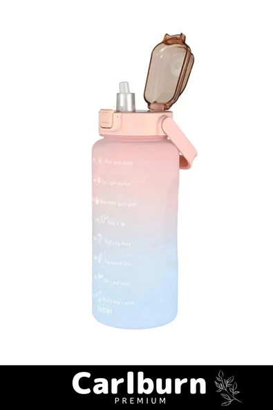 Premium Çift Renk Ölçü Baskılı Sızdırmaz Akmaz Motivasyon Matara Suluk Sağlıklı Plastik 1 Lt Su Şişe - 5
