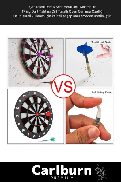 Premium Seri Kaliteli 17' Her Yaş Için Iç Dış 44 Cm Kız Erkek Çocuk 6 Ok Dart Ahşap Hedef Tahtası - 3
