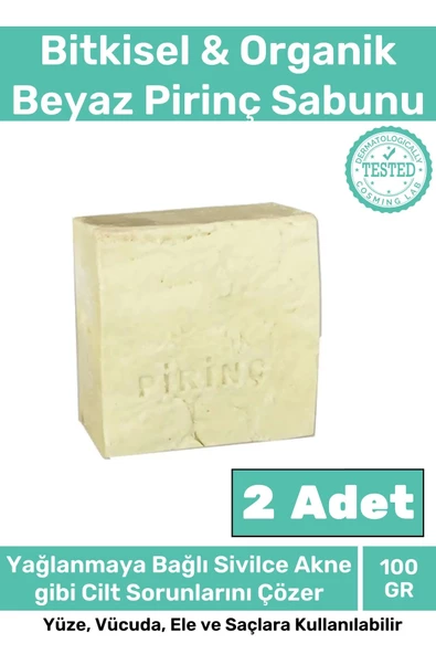 %100 Doğal Koku Yüz Cilt Beyazlatıcı Organik Nemlendirici Beyaz Pirinç Sabunu 2'li Set