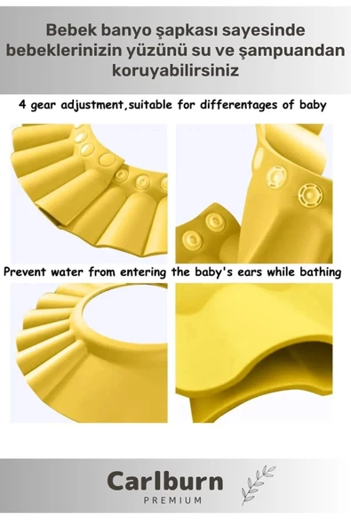 Ayarlanabilir Düğmeli Bebek Duş Başlığı Çocuk Küvet Göze Su Kaçırmayan Unisex 2'li Banyo Şapka Seti - 3