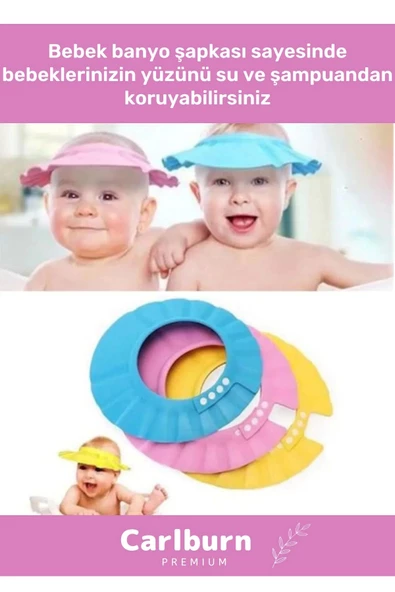 Bebek Duş Başlığı Ayarlanabilir Düğmeli Çocuk Küvet Göze Su Kaçırmayan Pembe Banyo Şapkası - 2 Adet - 3