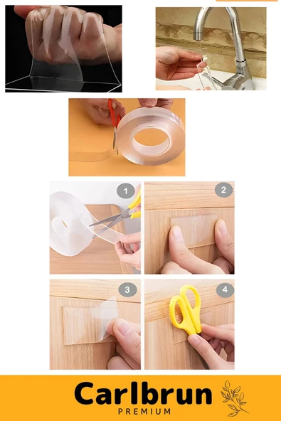 Deluxe Ultra Süper Güçlü Yüksek Mukavemetli Nano Teknolojili Çift Taraflı Şeffaf 3 mt Bant 3 Adet - 7