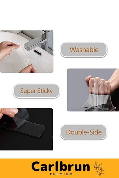 Deluxe Ultra Süper Güçlü Yüksek Mukavemetli Nano Teknolojili Çift Taraflı Şeffaf 3 mt Bant 3 Adet - 5