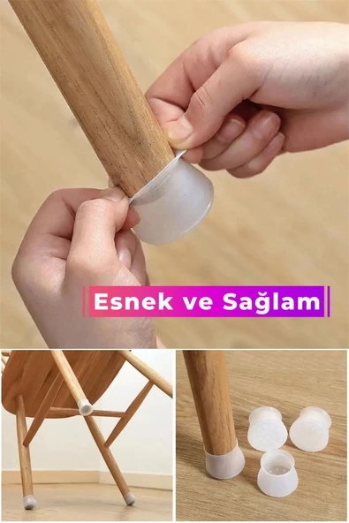 Premium Kaydırmaz Çizdirmez Mobilya Masa Sandalye Zemin Koruyucu Silikon Pabuç Ayak Kılıf 48 Adet - 3