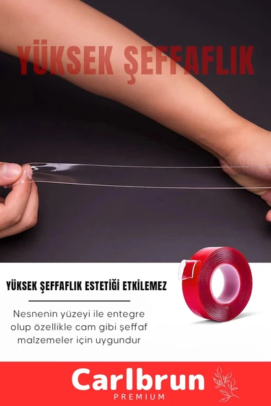 Premium Ekstra Güçlü Çok Amaçlı Çift Taraflı Tamir Cam Dış Mekan Montaj 2mt Silikon Şeffaf Bant - 5