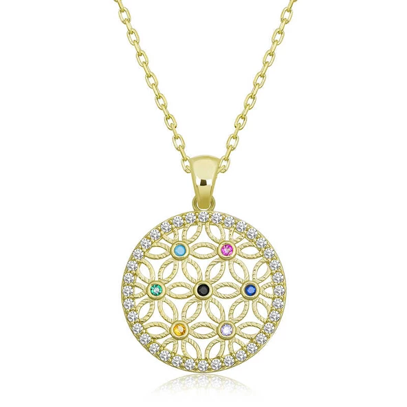 925 Ayar Gümüş Renkli Taşlı Yaşam Çiçeği Kadın Gümüş Kolye ürün görseli 1