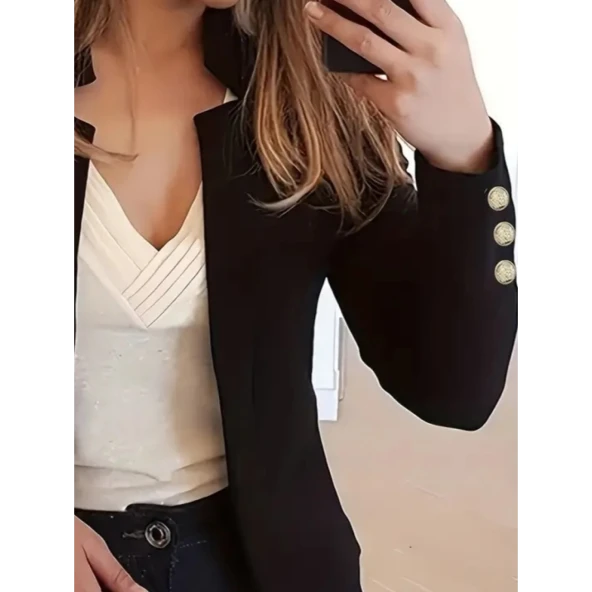 Lucky Life Lucky Life Kadın Uzun Kollu Kol Düğme Detay Ithal Krep Ceket
