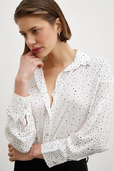 Puantiyeli Gömlek Beyaz - Resim 6