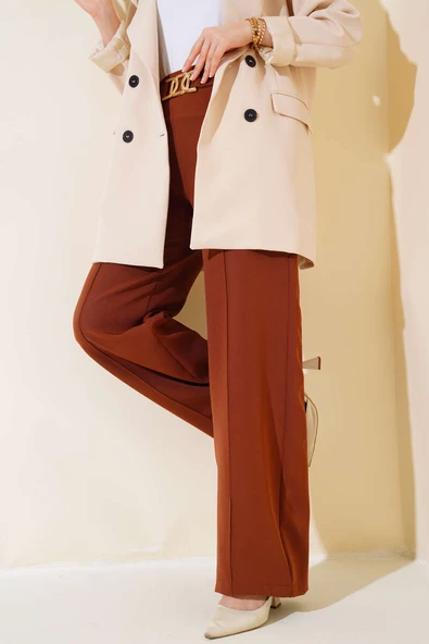 Kemerli Çımalı Salaş Pantolon Kahve - Resim 2