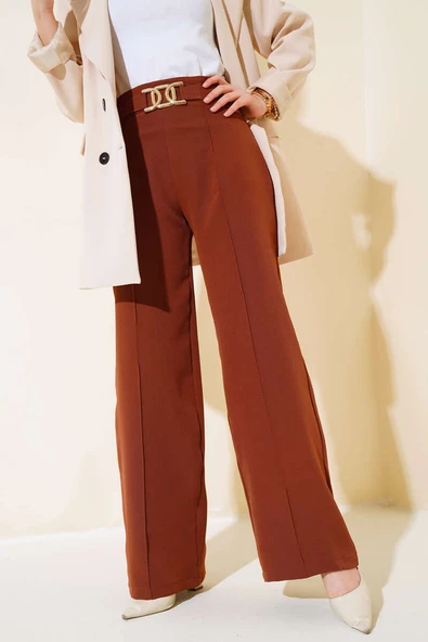 Kemerli Çımalı Salaş Pantolon Kahve ürün görseli 1