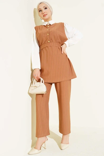 Garnili Çizgili İkili Takım Camel ürün görseli 1