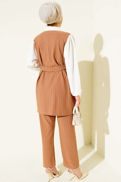 Garnili Çizgili İkili Takım Camel - Resim 3