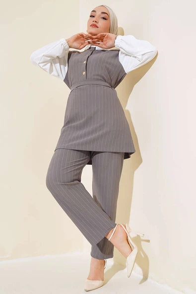 Garnili Çizgili İkili Takım Gri ürün görseli 1