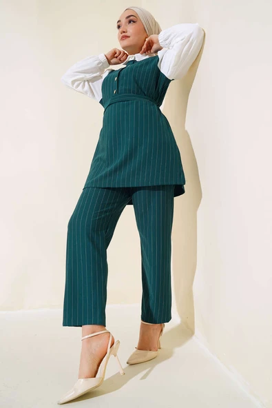 Garnili Çizgili İkili Takım Zümrüt ürün görseli 1