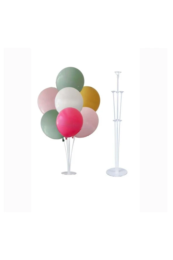 Organizasyon Pazarı  10 lu Zerdeçal-Beyaz-Fuşya-Kış Yeşili-Açık Pembe Balonlu Stand Set + 1 Adet Balon Standı