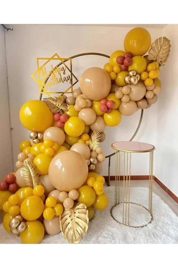Organizasyon Pazarı  Zincir Balon Seti Krom Gold-Yanık Turuncu- Zerdeçal - Çöl Kumu 60 Adet +BalonŞeridi