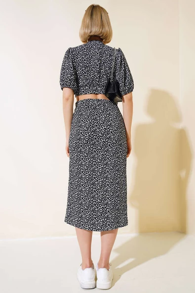 Desenli Etekli Takım Siyah - Resim 3