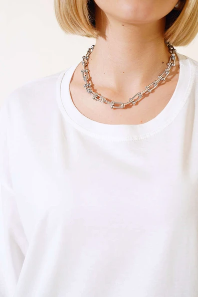 Basıc Oversize T-Shirt Ekru - Resim 4