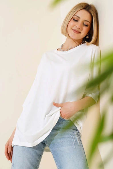Basıc Oversize T-Shirt Ekru ürün görseli