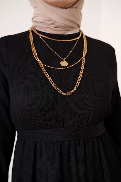 Kat Kat Bürümcük Kuşaklı Elbise Siyah - 4