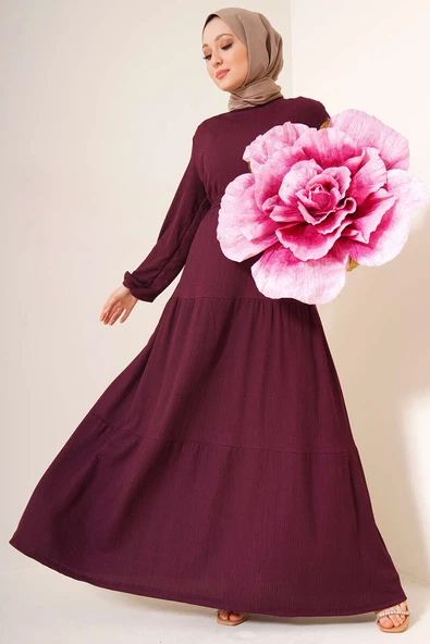 Kat Kat Bürümcük Kuşaklı Elbise Mürdüm ürün görseli 1