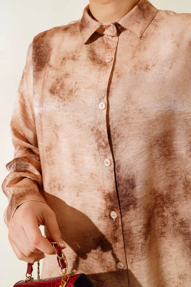 Batik Desenli Tunik Kahve - Resim 4