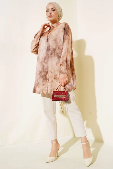 Batik Desenli Tunik Kahve - Resim 2