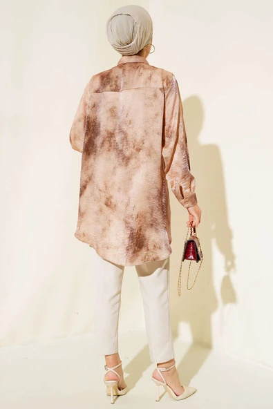 Batik Desenli Tunik Kahve - Resim 3