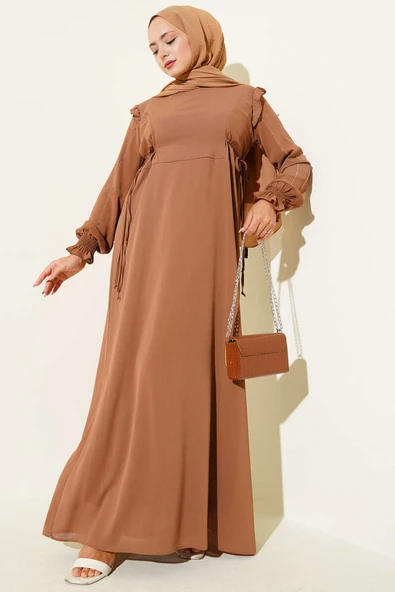 Kolları Parlak Pullu Elbise Vizon ürün görseli 1