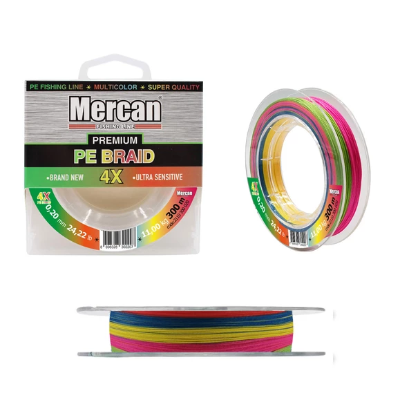 Mercan Premium X4 PE Örgü Multicolor İp 300m Makara Misina - 6