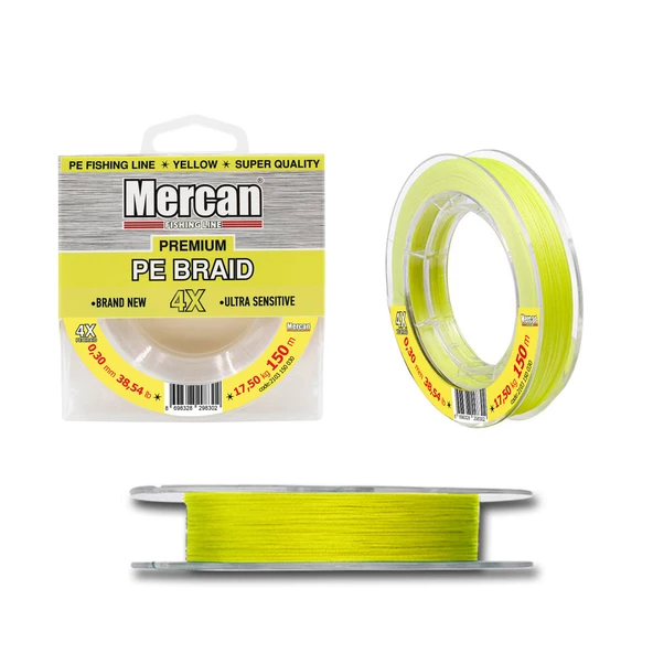 Mercan Premium PE X4 Sarı Renk Örgü İp 150m Makara Misina - 9