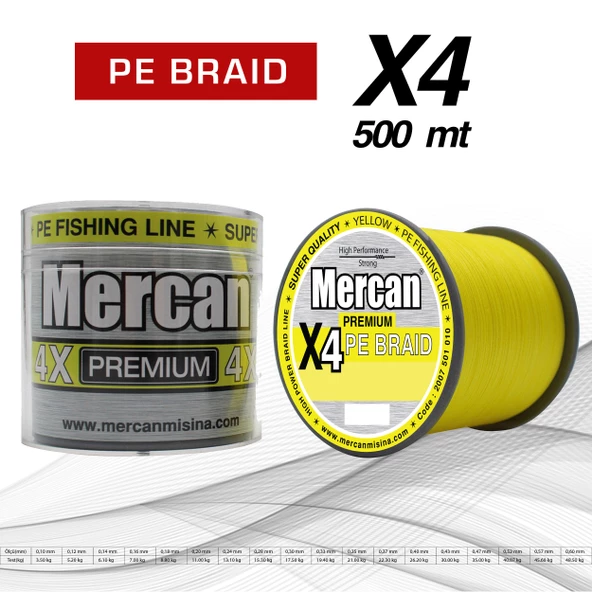 Mercan Premium X4 PE Örgü Sarı Renk İp 500m Bobin Misina