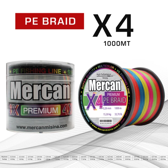 Mercan Premium X4 PE Örgü Multicolor İp 1000 m Bobin Misina - 8