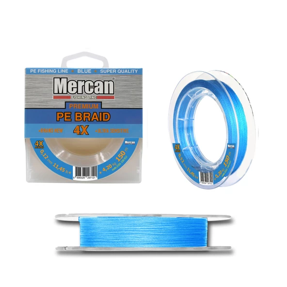 Mercan Premium PE X4 Mavi Renk Örgü İp 150m Makara Misina - 2