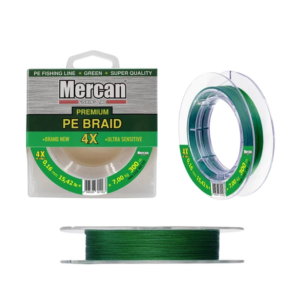 Mercan Premium X4 PE Örgü Yeşil Renk İp 300m Makara Misina - 4
