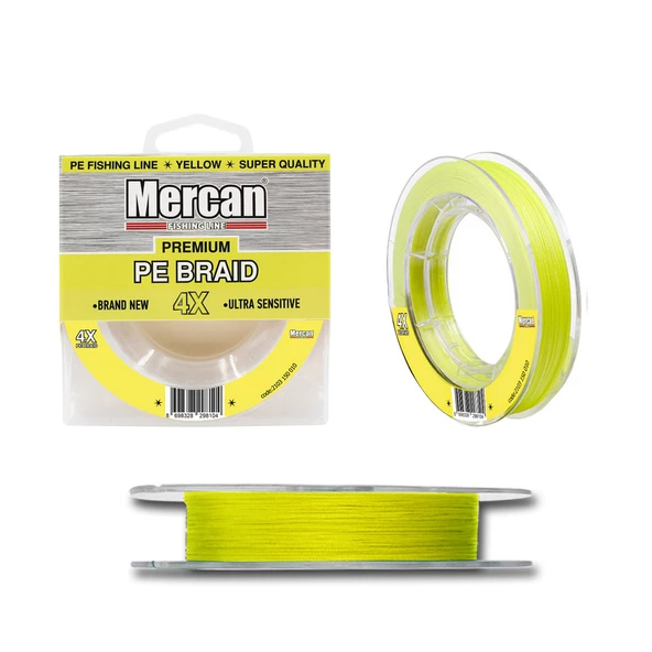 Mercan Premium PE X4 Sarı Renk Örgü İp 150m Makara Misina