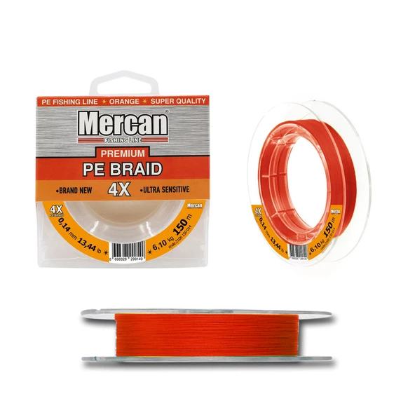Mercan Premium PE X4 Turuncu Örgü İp 150m Makara Misina - 3