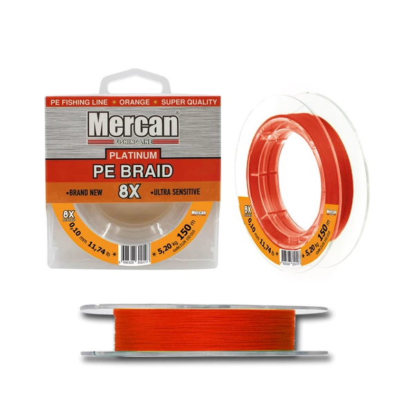 Mercan Pe Örgü Platinum X8 Turuncu İp 150m Makara Misina - 3