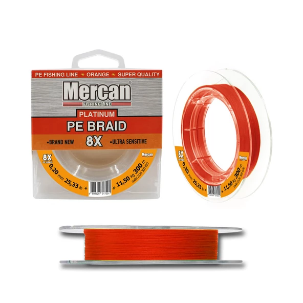 Mercan Pe Örgü Platinum X8 Turuncu İp 150m Makara Misina - 5