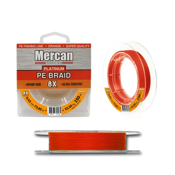 Mercan Pe Örgü Platinum X8 Turuncu İp 150m Makara Misina - 12