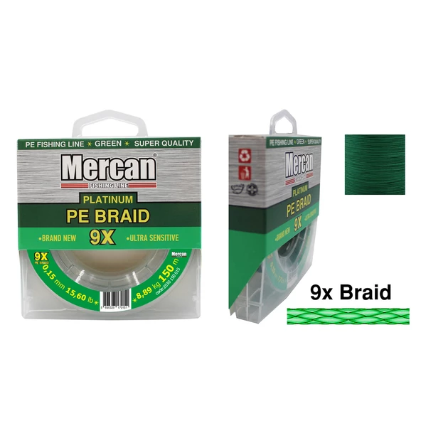 Mercan Pe Örgü Platinum X9 Yeşil İp 150m Makara Misina - 4