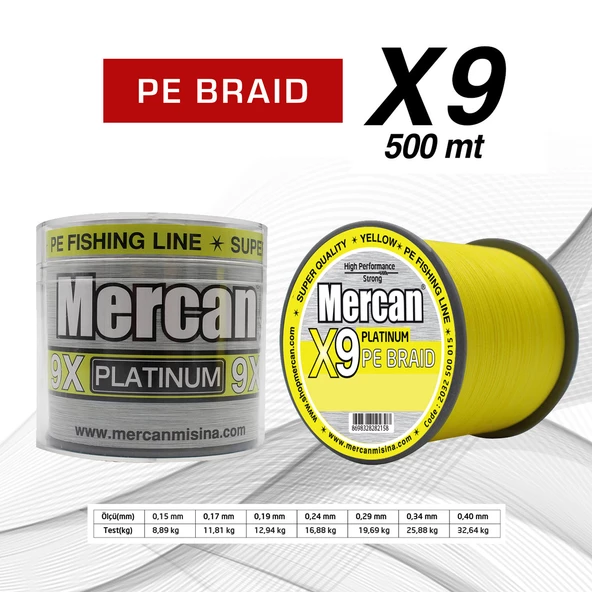 Mercan Pe Örgü Platinum X9 Sarı ip 500m Misina