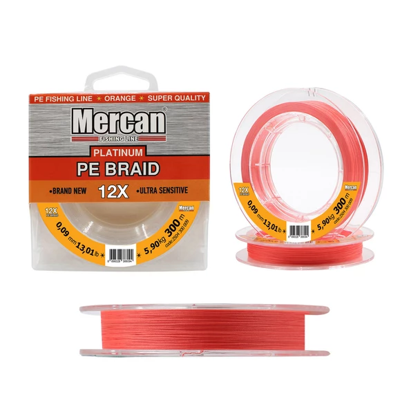 Mercan Pe Örgü Platinum X12 Turuncu İp 300m Makara Misina - 6