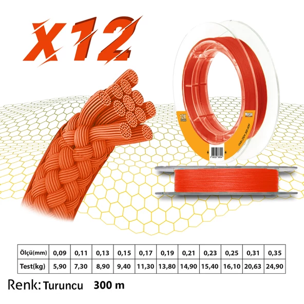 Mercan Pe Örgü Platinum X12 Turuncu İp 300m Makara Misina - 12