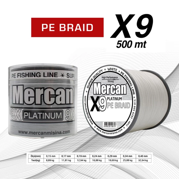 Mercan Pe Örgü Platinum X9 Beyaz ip 500m Misina