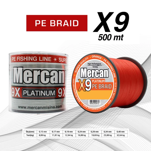 Mercan Pe Örgü Platinum X9 Turuncu ip 500m Misina
