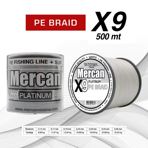 Mercan Pe Örgü Platinum X9 Beyaz ip 500m Misina