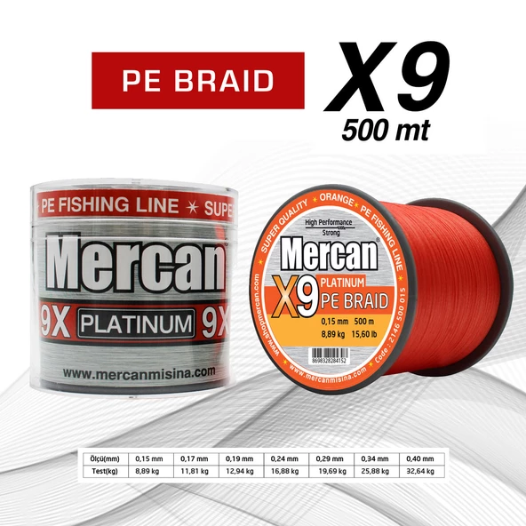 Mercan Pe Örgü Platinum X9 Turuncu ip 500m Misina - 12